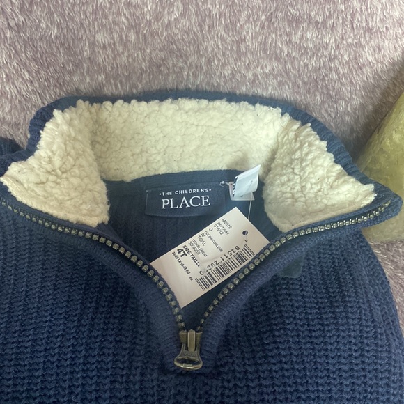 Tight Knit Navy Sweater w/ Sherpa Collar - Picture 3 of 3